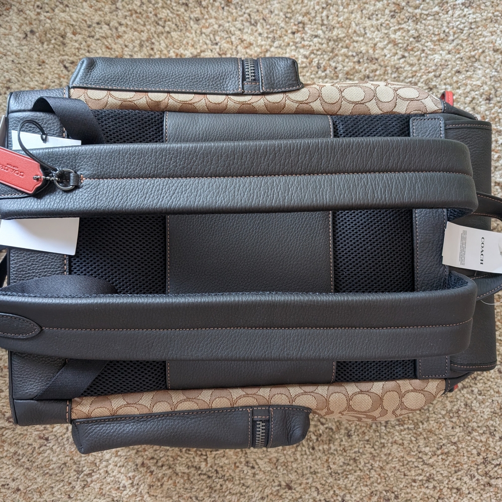 Coach Tan and Black Backpack with Leather Accents and Structured Shape - Picture 2 of 9